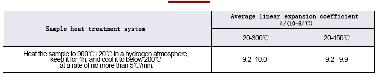 Data sheet of average expansion coefficient of expansion alloy 4J50